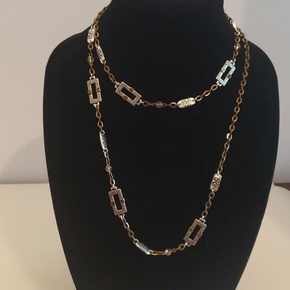 BRIGHTON Acoma long‎ brass silver tone necklace 21 inche - Picture 1 of 7
